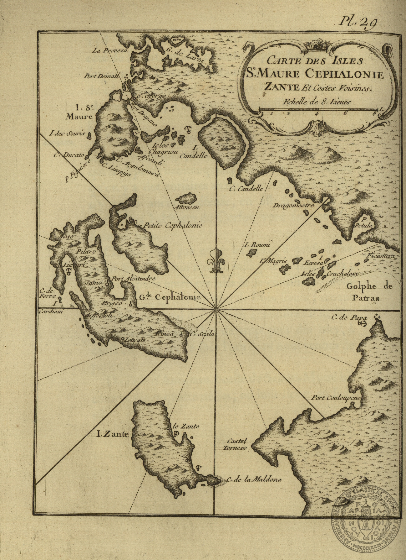 Carte des isles S. Maure, Cephalonie, Zante et costes voisines